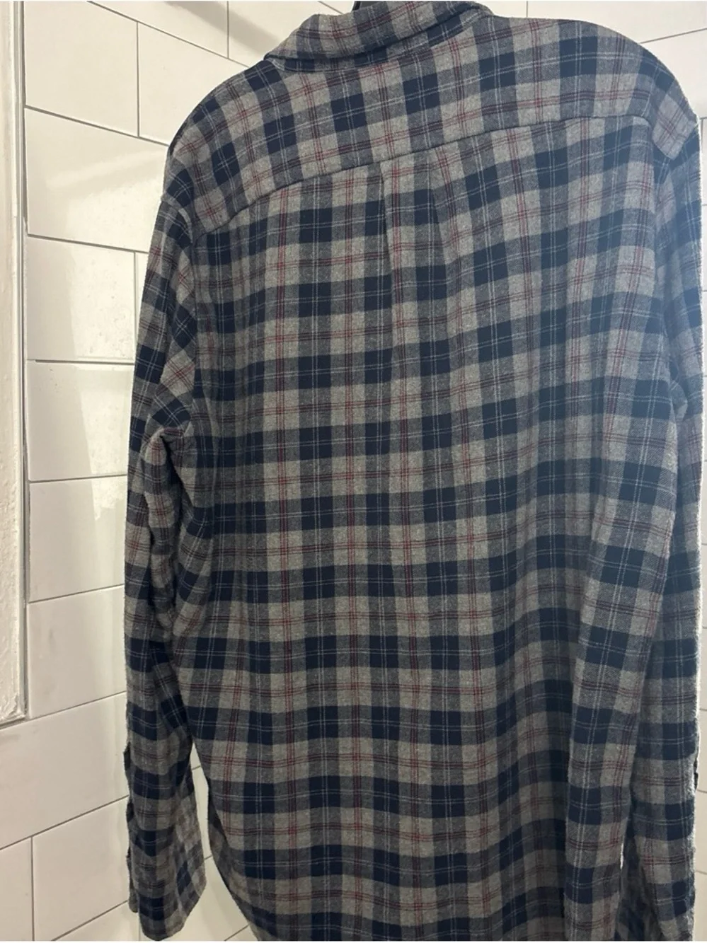 J. Crew Gray, Navy & Red Plaid Flannel Button-Down Shirt